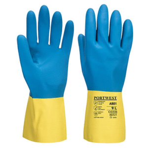 Portwest Double Dipped Latex Gauntlet, Yellow/Blue