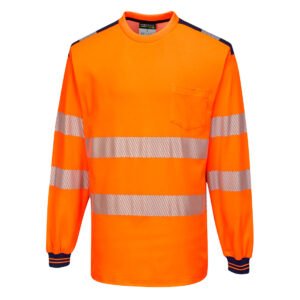 Portwest T185 - PW3 Hi-Vis Cotton Comfort T-Shirt L/S Orange/Navy