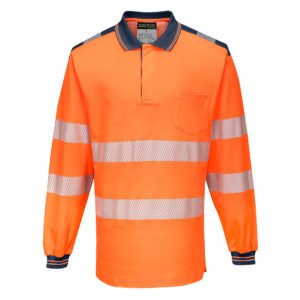 Portwest T184 - PW3 Hi-Vis Cotton Comfort Polo Shirt L/S Orange/Navy